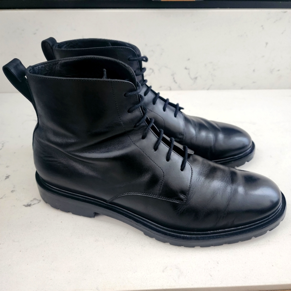 KOIO Men's Bergamo Black Combat Dress Boots Handmade Italian Leather | US11/EU44